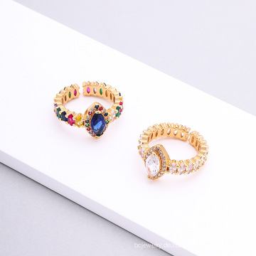 Shangjie Oem Anillo stilvolle Mode Kupferfarbe Diamantring Indianer Goldplattendring Trendy Hip Hop Zirkon Frauen Ring Ring